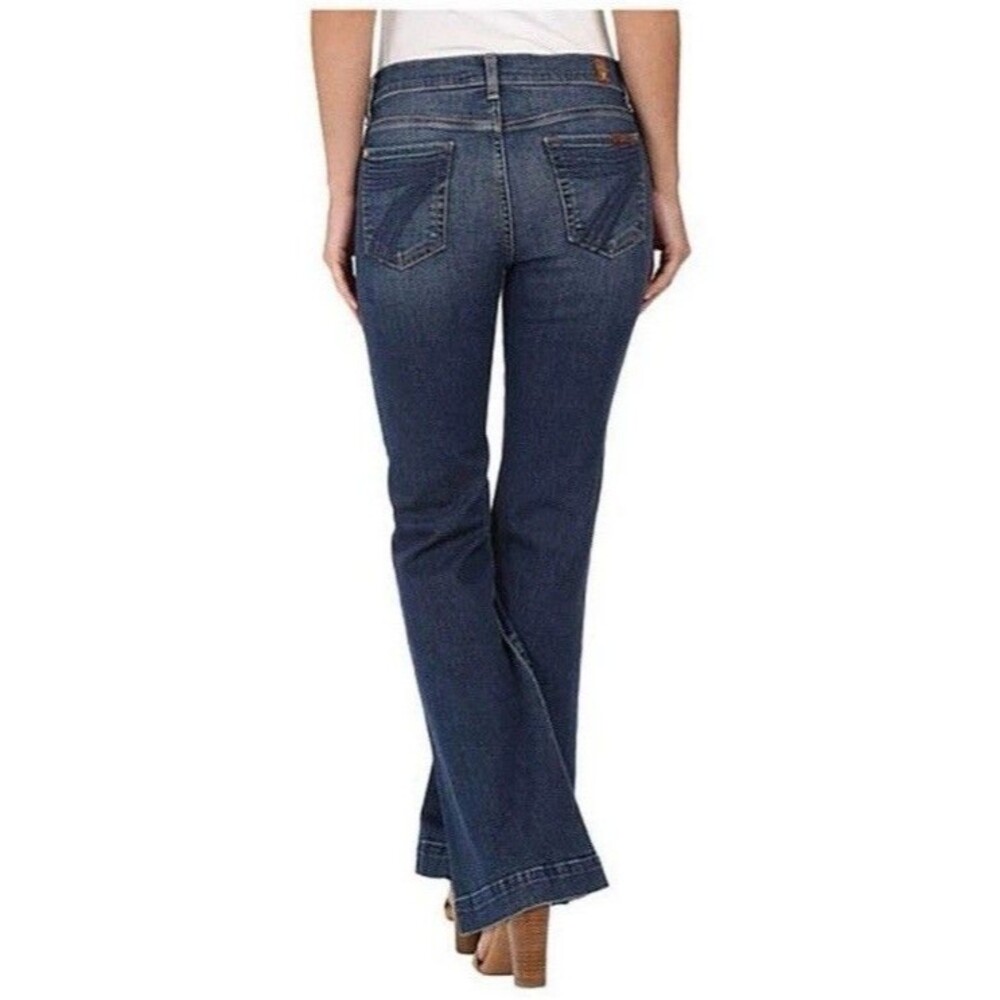 7 For All Mankind Dojo Jeans Dark Wash Denim Flared Embroidered Logo Women’s 25